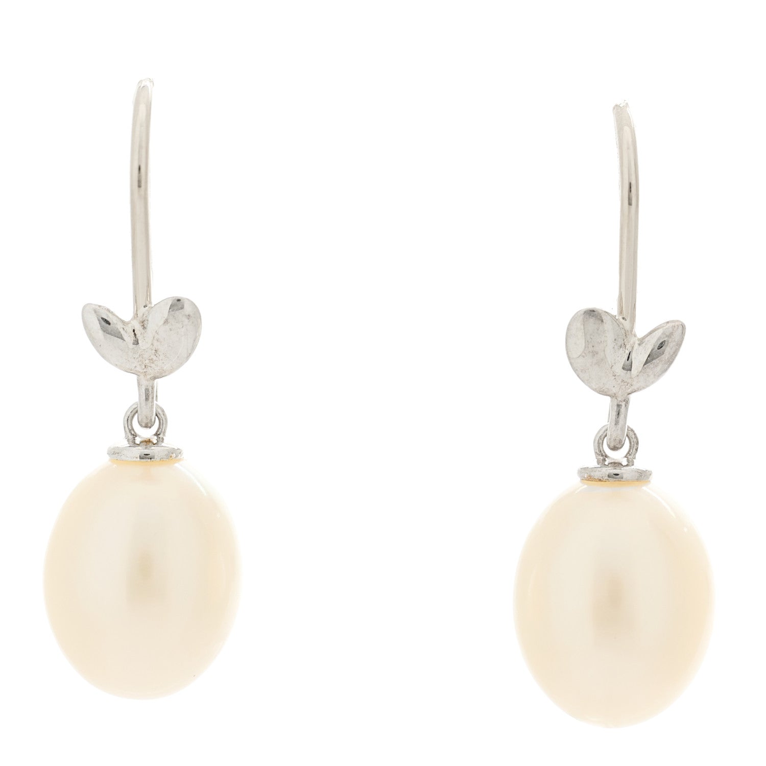 Tiffany Sterling Silver Freshwater Cultured Pearl Paloma Picasso Olive Leaf Drop Earrings 1 of 4