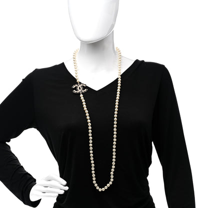 Chanel Pearl Crystal Lambskin CC Long Necklace Gold Black 2 of 6