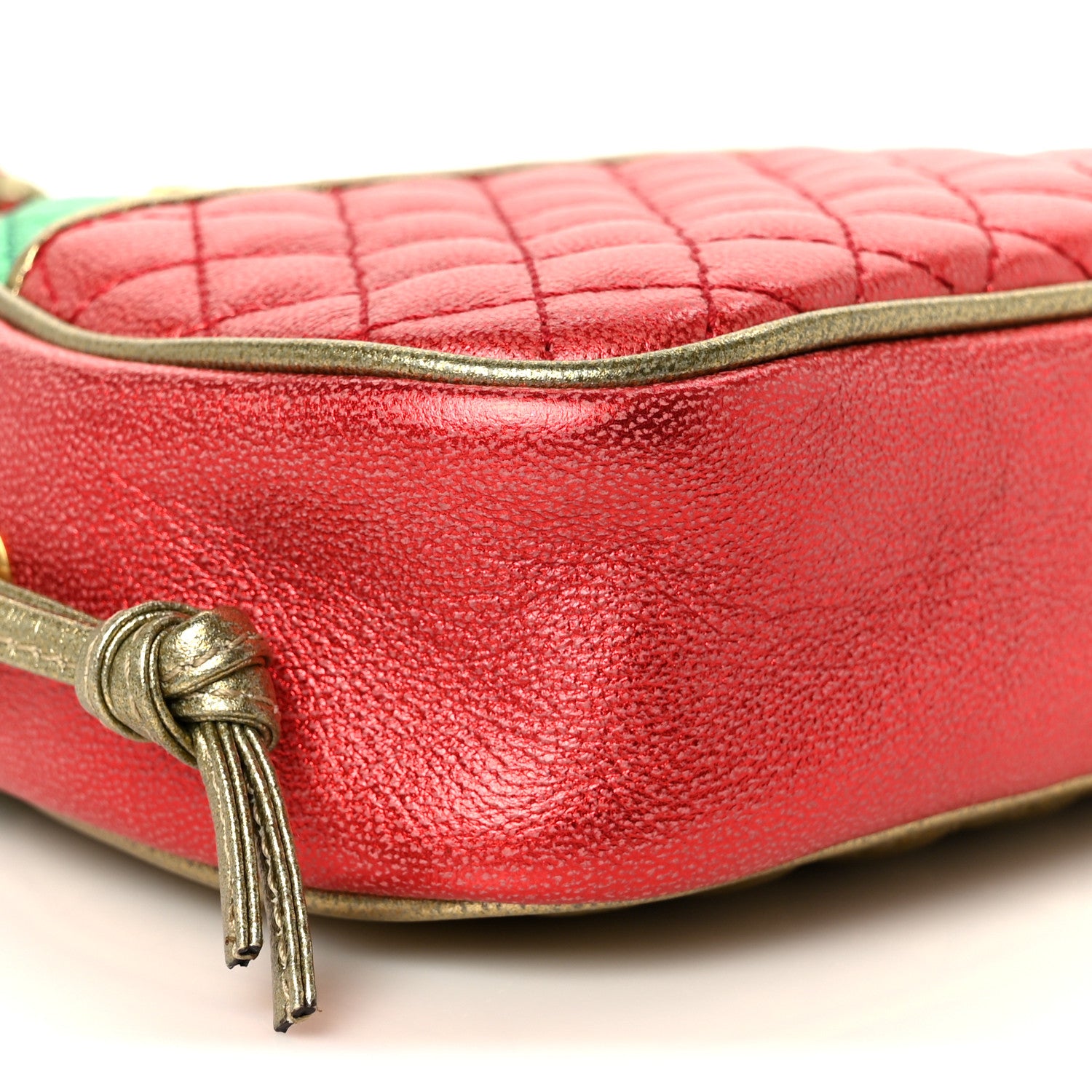 Gucci Laminated Nappa Trapuntata Mini Zumi Dome Shoulder Bag Rosso Jasmine Green Rame 9 of 10
