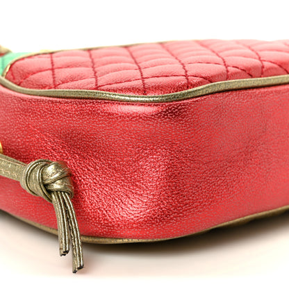 Gucci Laminated Nappa Trapuntata Mini Zumi Dome Shoulder Bag Rosso Jasmine Green Rame 9 of 10