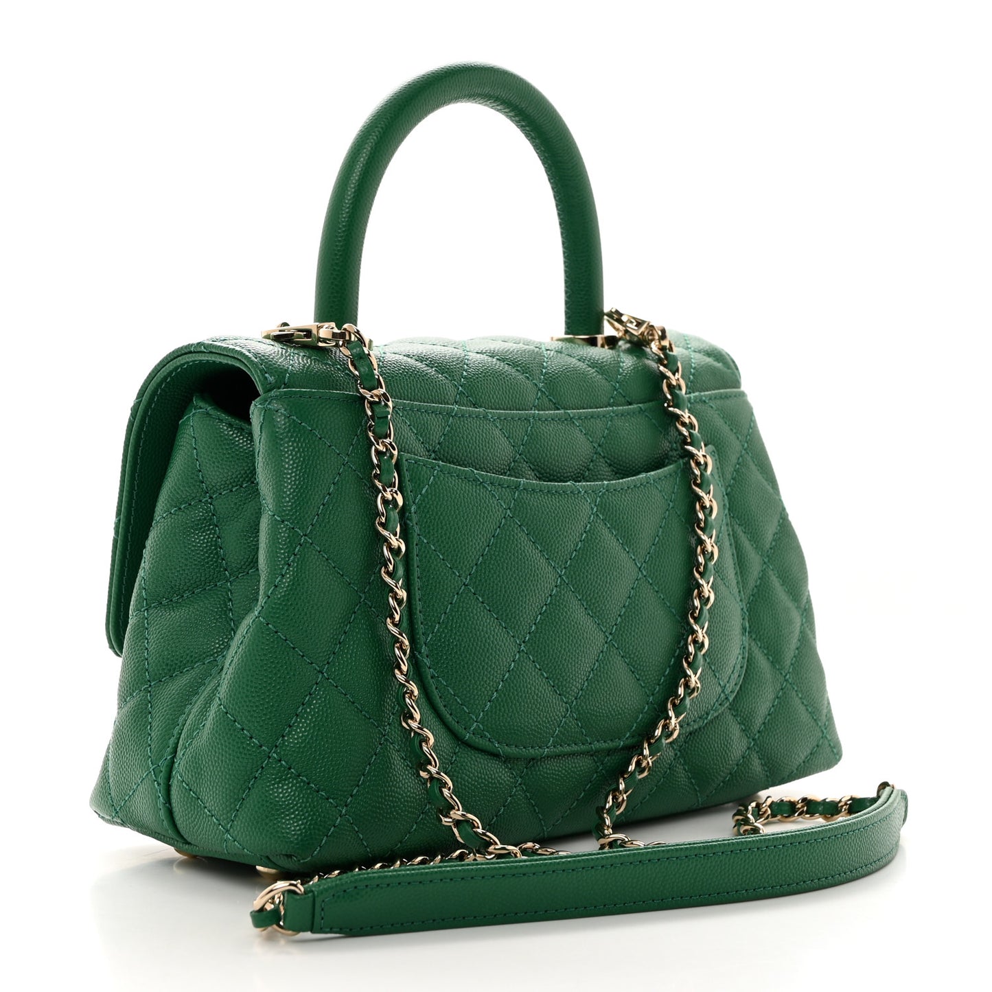 Caviar Quilted Mini Coco Handle Flap Green