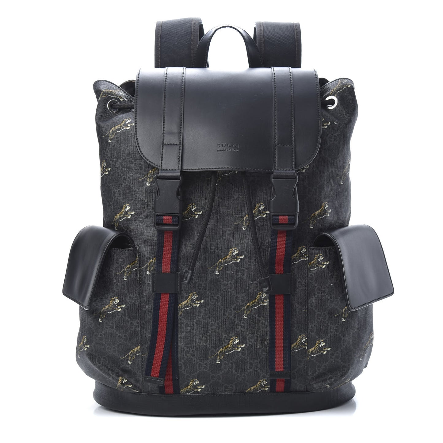 GG Supreme Monogram Tigers Double Buckle Backpack Black Multicolor