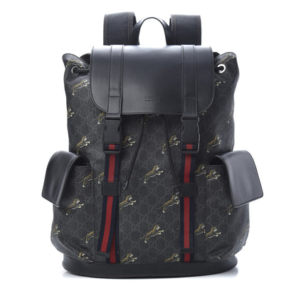 Gucci GG Supreme Monogram Tigers Double Buckle Backpack Black Multicolor 1 of 20