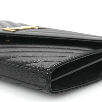 Saint Laurent Grain De Poudre Matelasse Chevron Monogram Chain Wallet Black 9 of 9