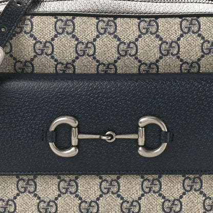 Gucci GG Supreme Monogram Textured Dollar Calfskin Small Horsebit 1955 Shoulder Bag Beige Blue 8 of 10