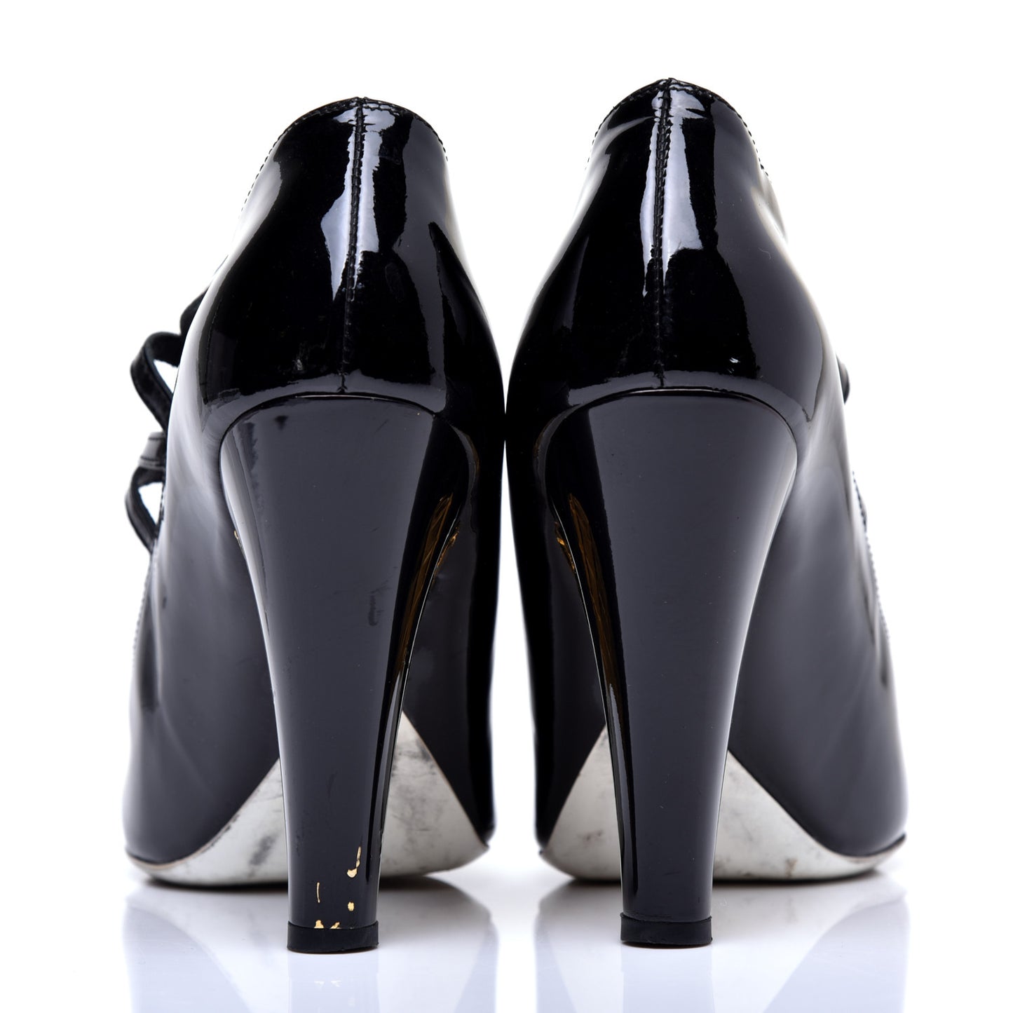 Patent Calfskin Quilted CC Strap Pumps 36 Black Gold