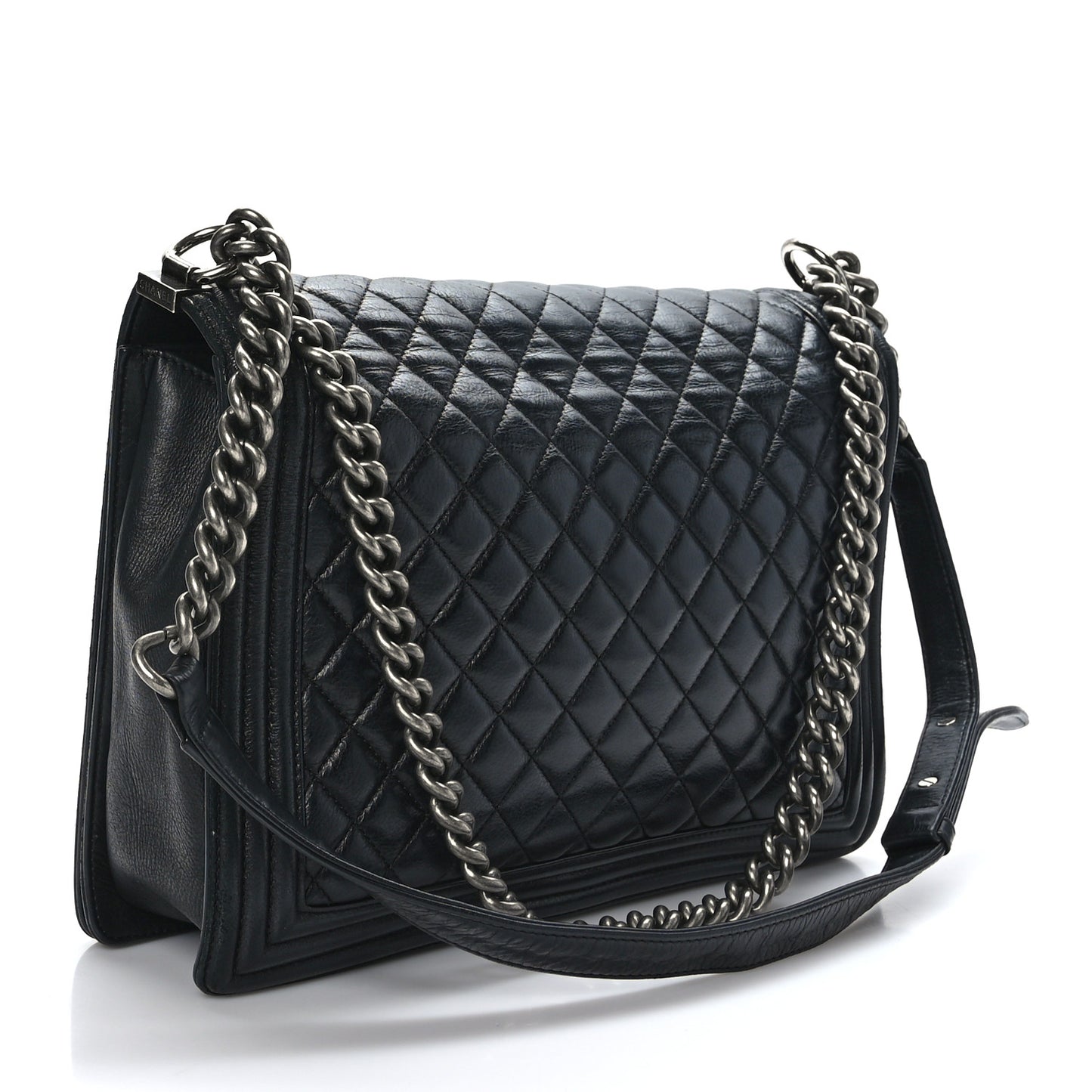 Lambskin Quilted Large Boy Flap Black