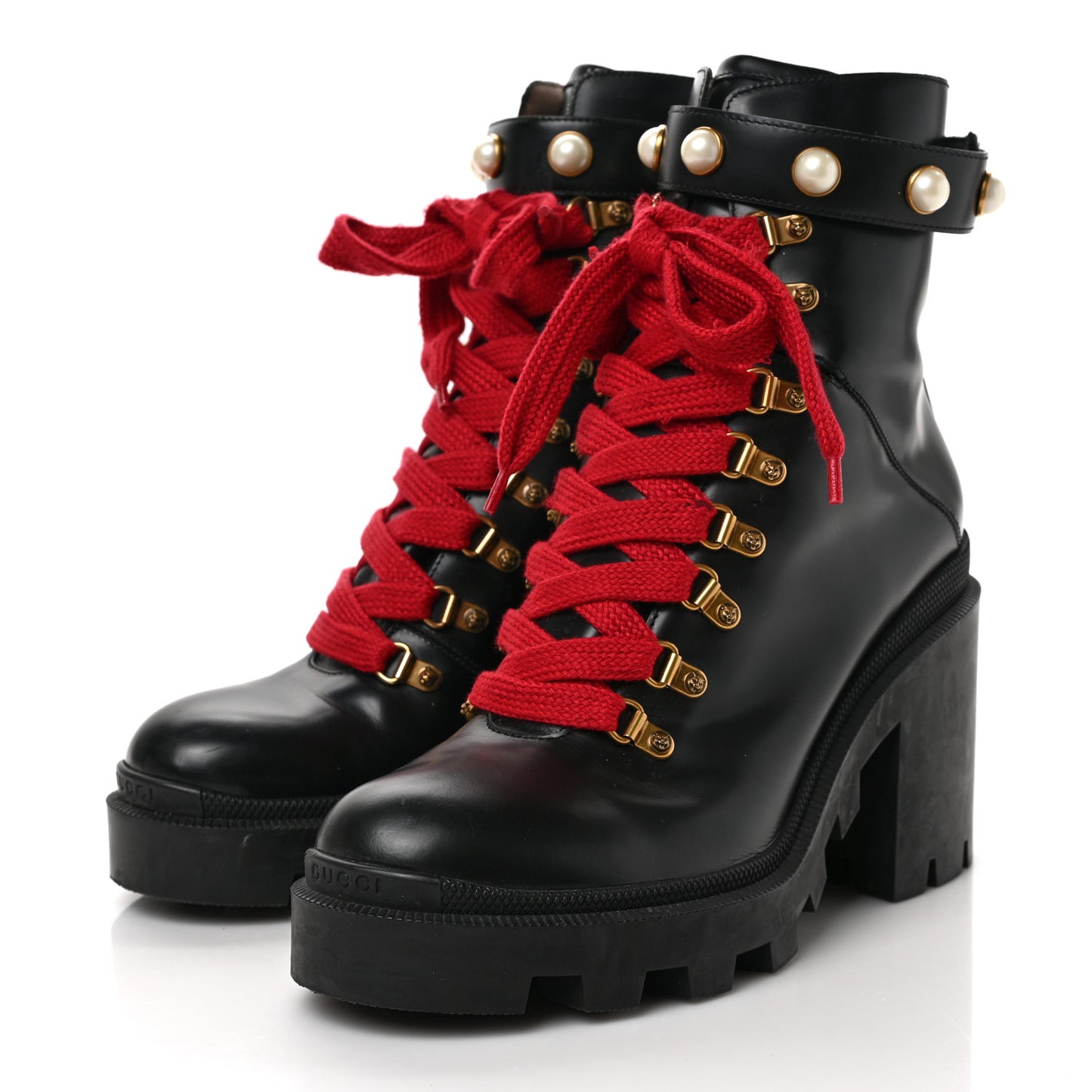 Magnum Calfskin Pearl Lace Up Combat Ankle Boots 41 Black