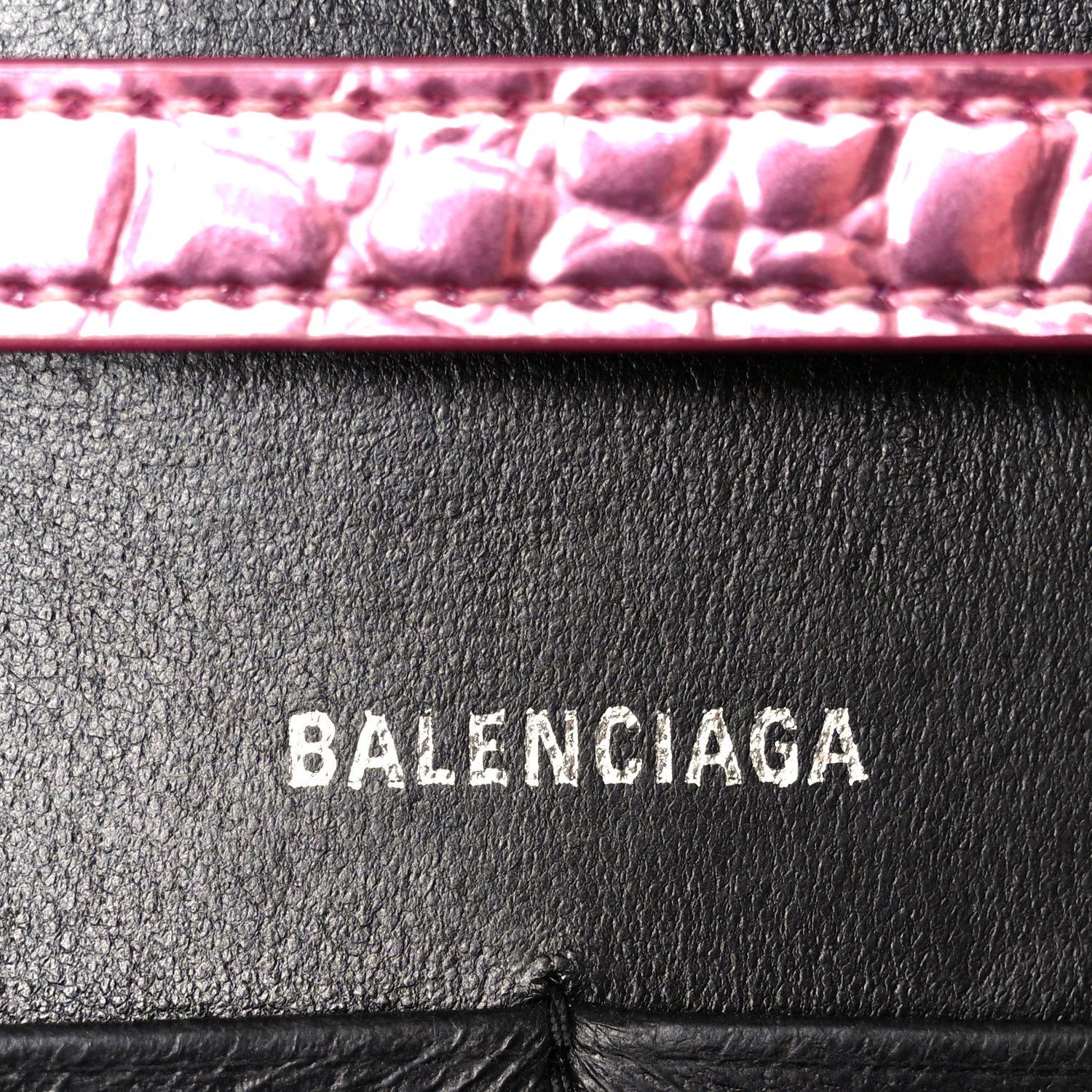 Balenciaga Metallic Shiny Calfskin Crocodile Embossed Hourglass Chain Bag Pink 6 of 11