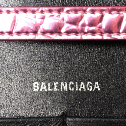 Balenciaga Metallic Shiny Calfskin Crocodile Embossed Hourglass Chain Bag Pink 6 of 11