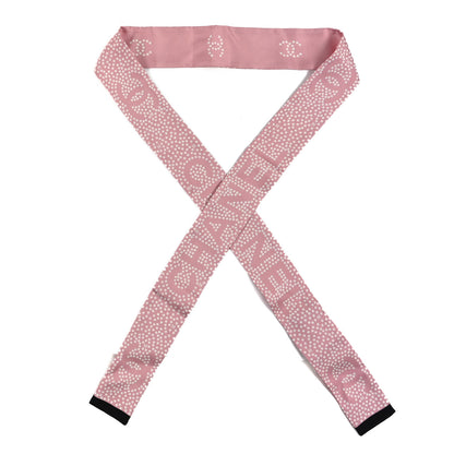 Chanel Silk CC Slim Bandeau Scarf Pink Black 1 of 3