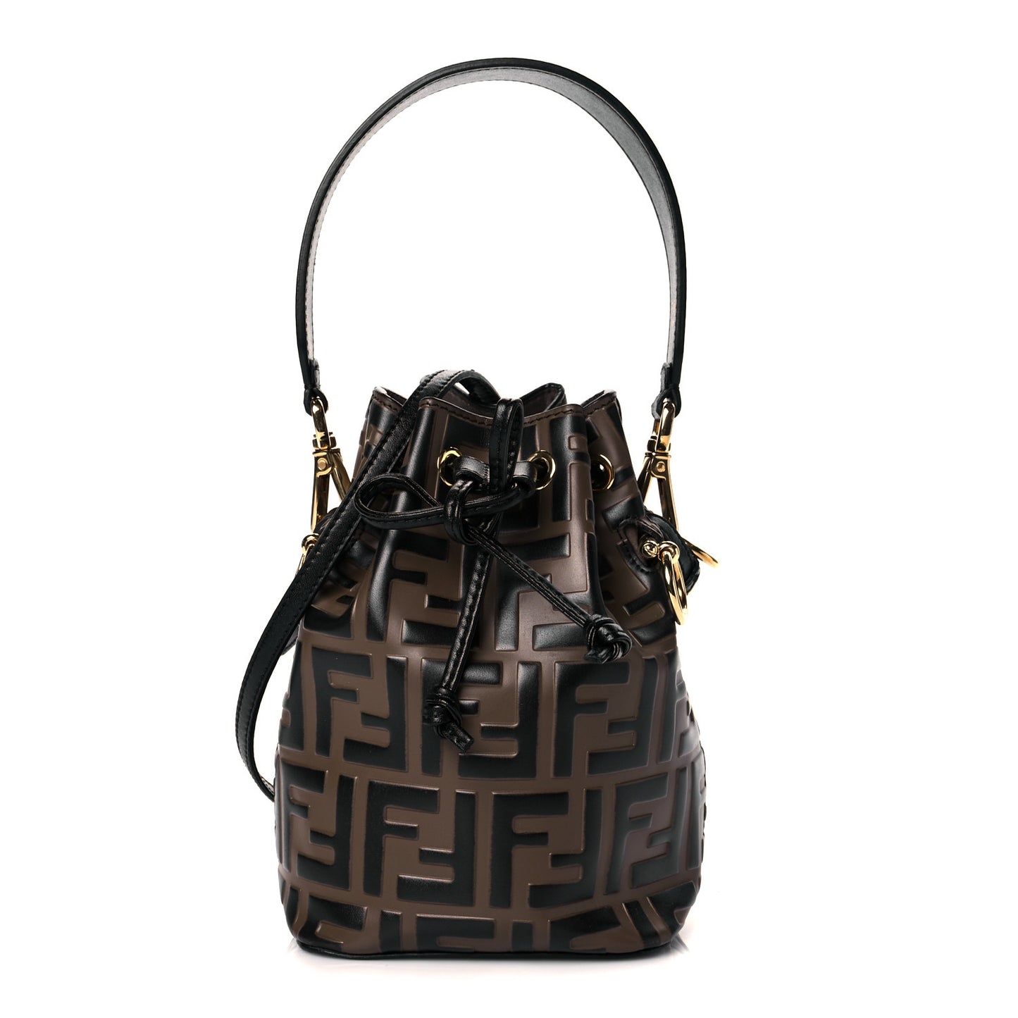 Vitello Liberty F is Fendi Bi-Color FF 1974 Embossed Mini Mon Tresor Bucket Bag Maya Black