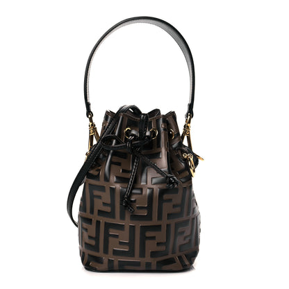 Fendi Vitello Liberty F is Fendi Bi-Color FF 1974 Embossed Mini Mon Tresor Bucket Bag Maya Black 1 of 11