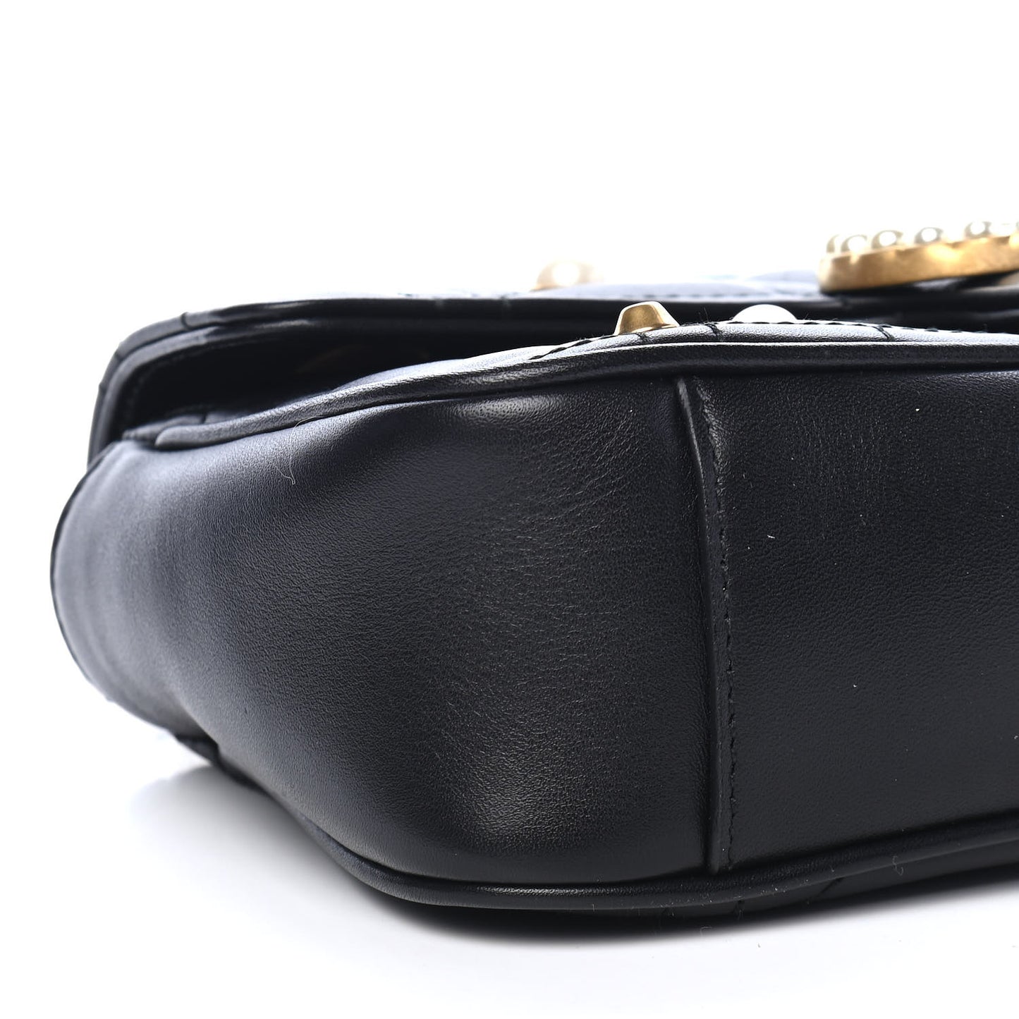 Calfskin Matelasse Studded Mini Pearly GG Marmont Shoulder Bag Black