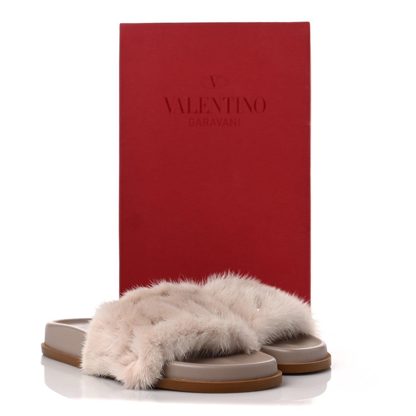 Mink Fur Rockstud Slide Sandals 37 Vapeur