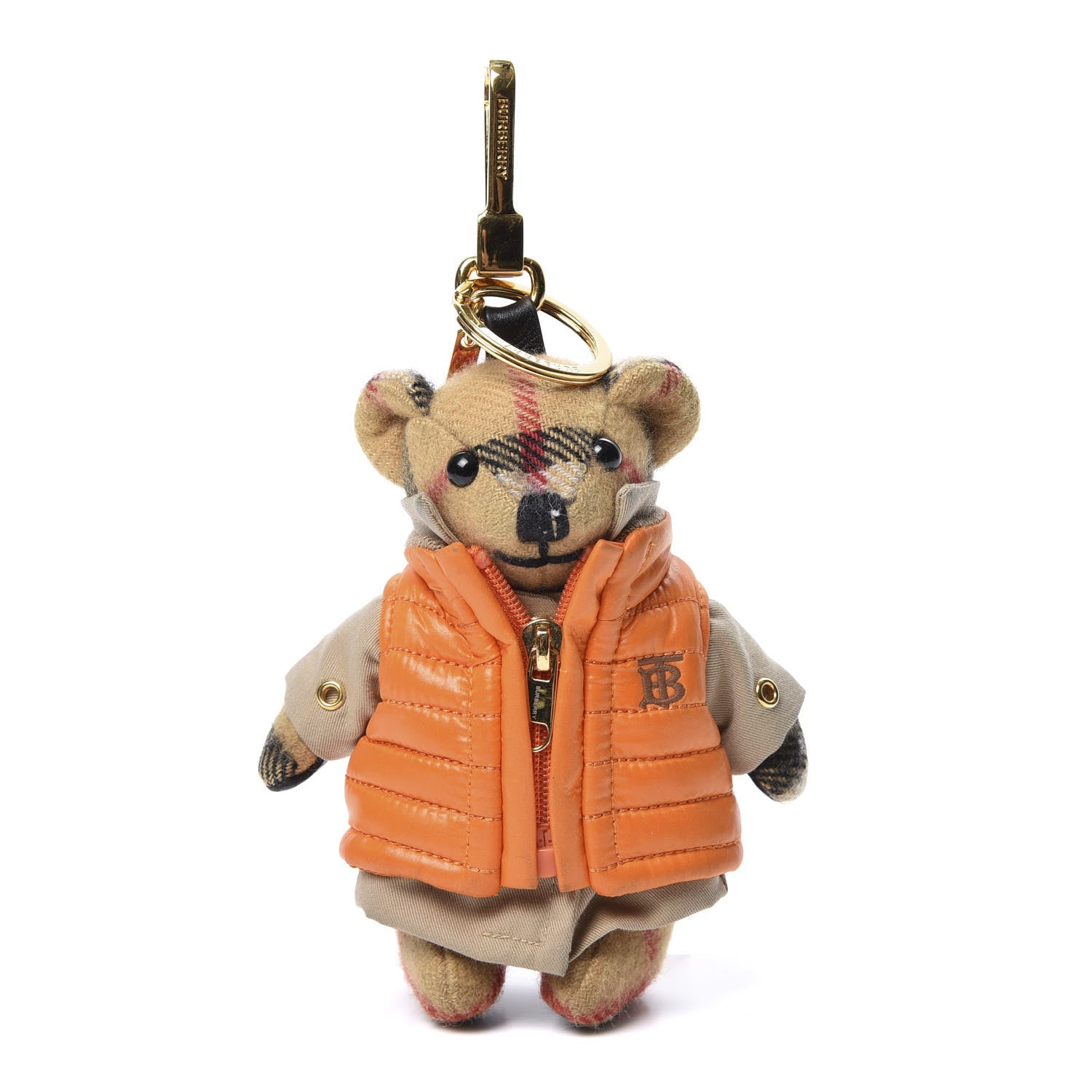 Burberry Cashmere Vintage Check Puffer Vest Thomas Bear Bag Charm Orange 1 of 3