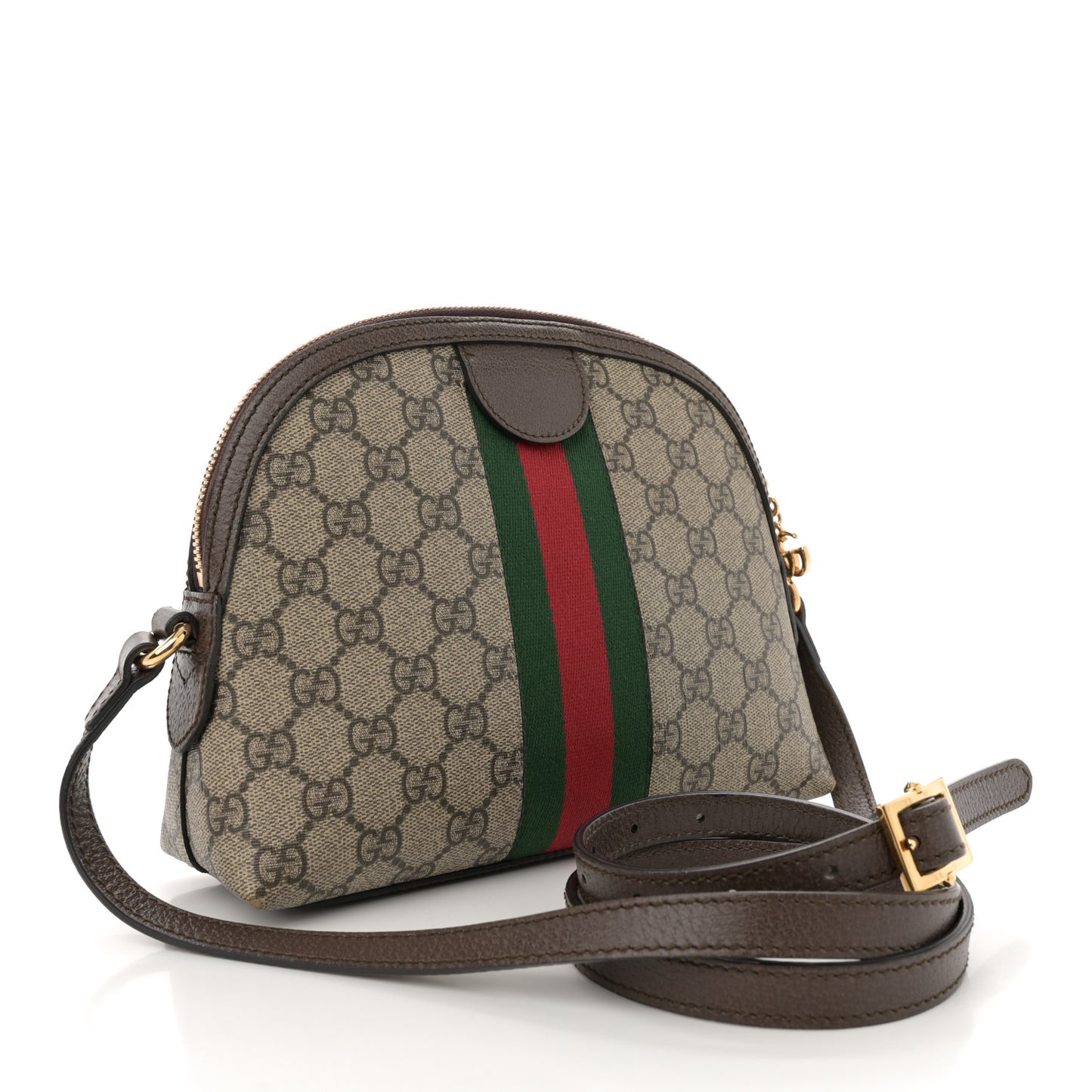 GG Supreme Monogram Textured Dollar Calfskin Web Small Ophidia Dome Shoulder Bag Beige Ebony New Acero