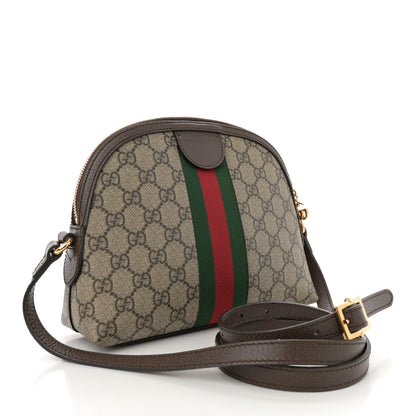 Gucci GG Supreme Monogram Textured Dollar Calfskin Web Small Ophidia Dome Shoulder Bag Beige Ebony New Acero 3 of 10