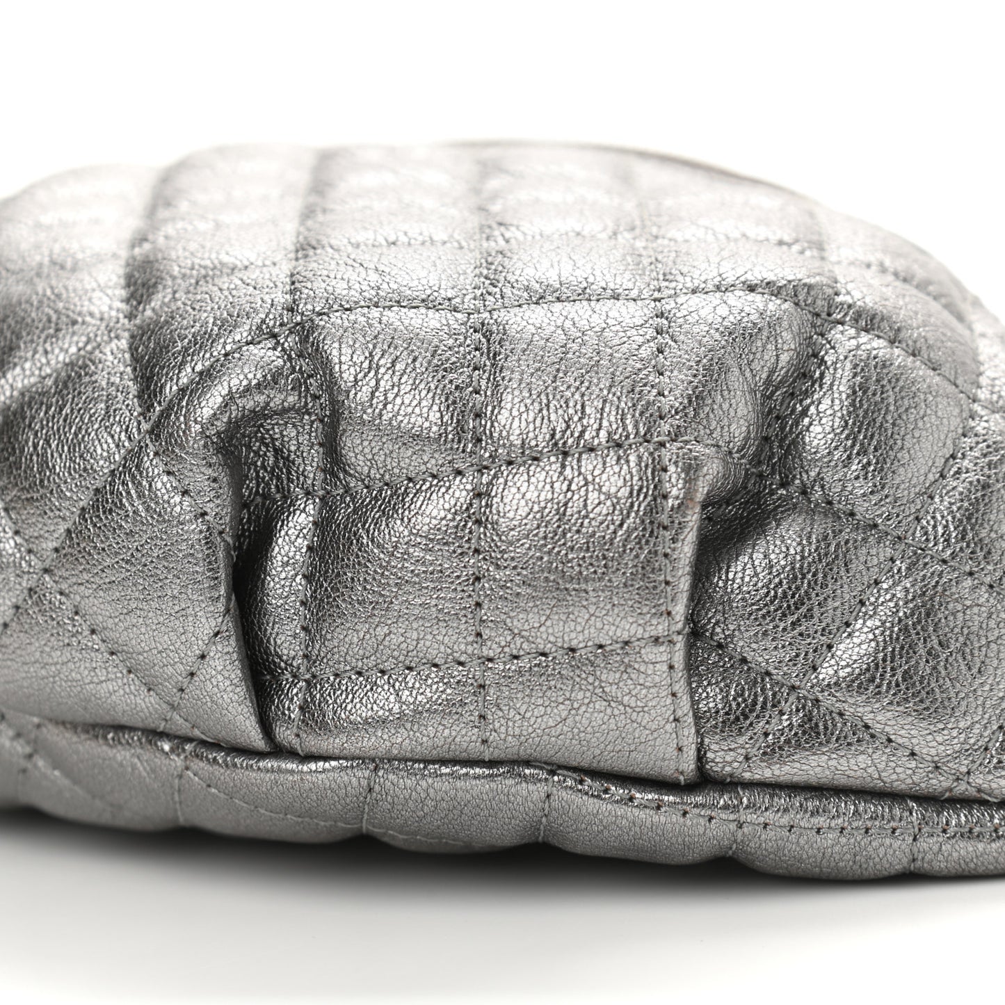 Metallic Calfskin Quilted Banane Waist Bag Fanny Pack Dark Silver