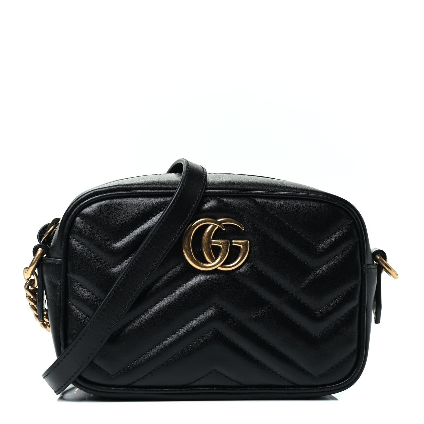Calfskin Matelasse Mini GG Marmont Chain Shoulder Bag Black