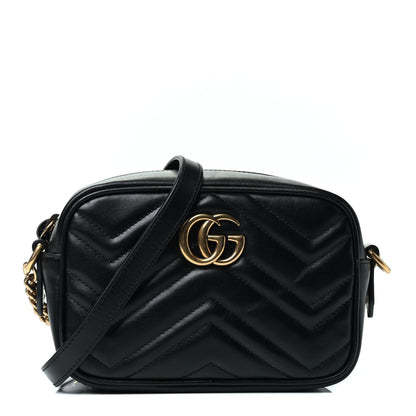 Gucci Calfskin Matelasse Mini GG Marmont Chain Shoulder Bag Black 1 of 5