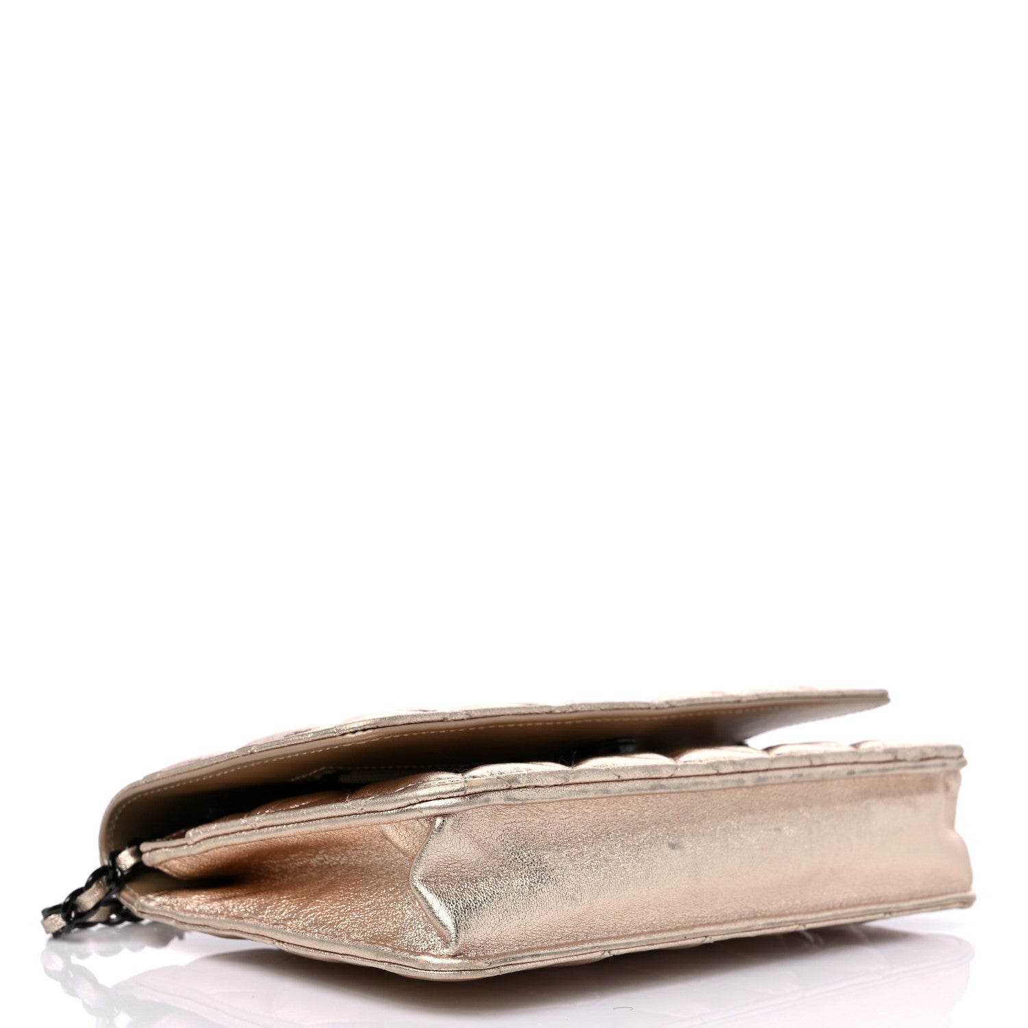 Chanel Metallic Lambskin Quilted Wallet On Chain WOC Gold Black 4 of 18