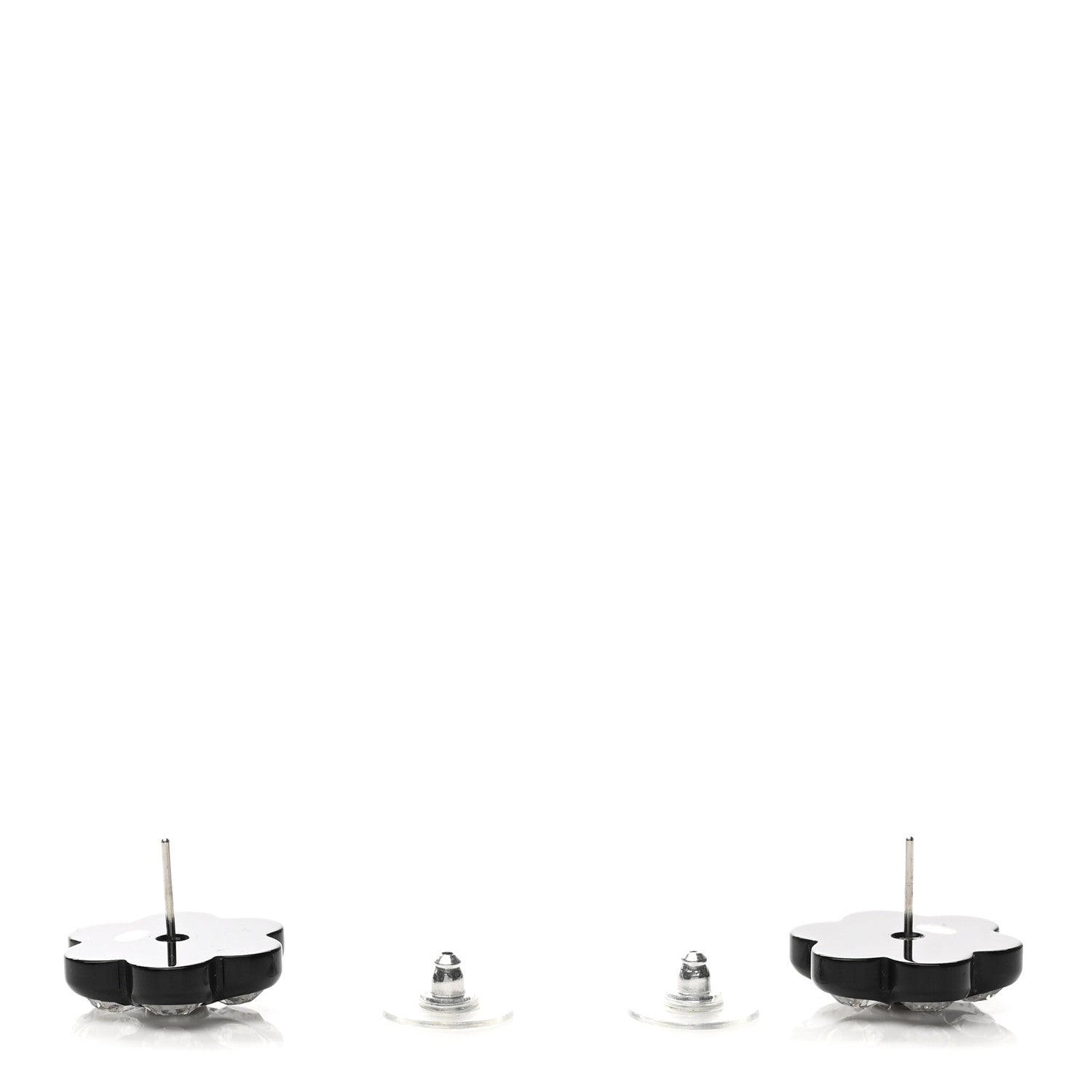 Chanel Resin Crystal CC Flower Earrings Black 3 of 5