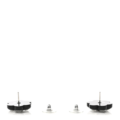 Chanel Resin Crystal CC Flower Earrings Black 3 of 5