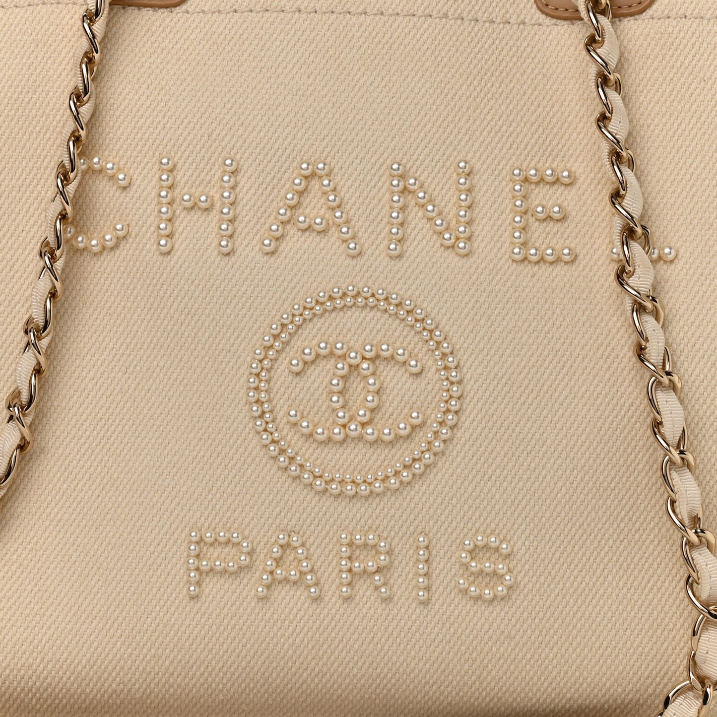 Canvas Pearl Medium Deauville Tote Ecru Beige