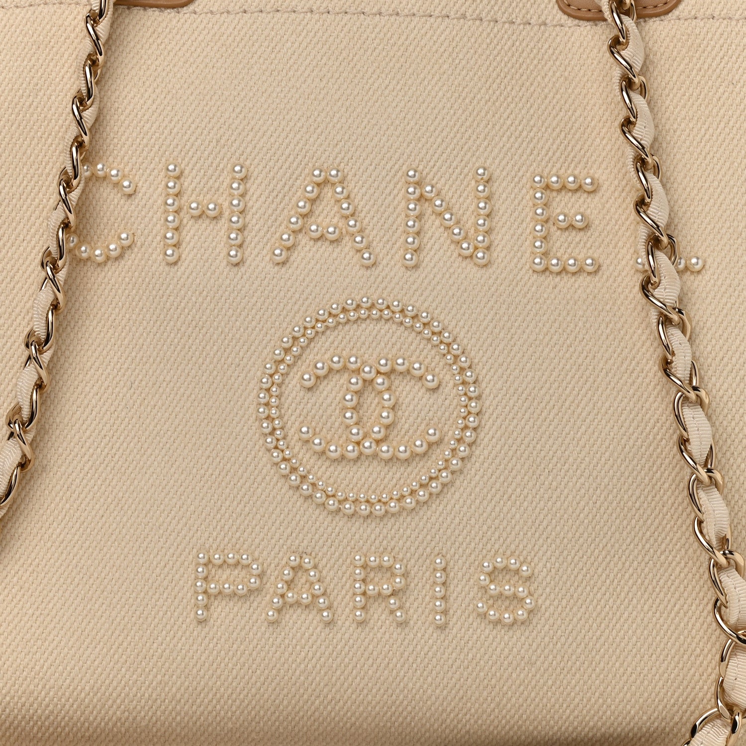 Chanel Canvas Pearl Medium Deauville Tote Ecru Beige 8 of 13