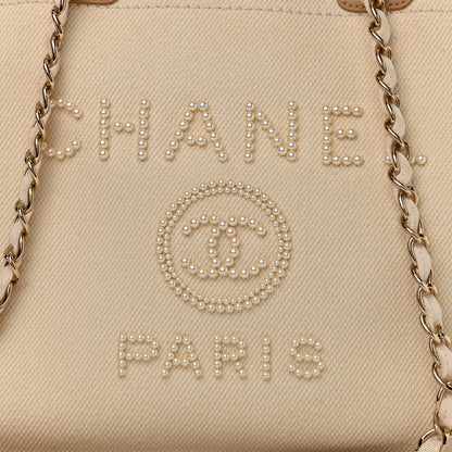 Chanel Canvas Pearl Medium Deauville Tote Ecru Beige 8 of 13