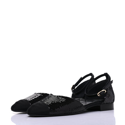 Chanel Sequin Grosgrain CC Cap Toe Ankle Flat 40 Black 3 of 9