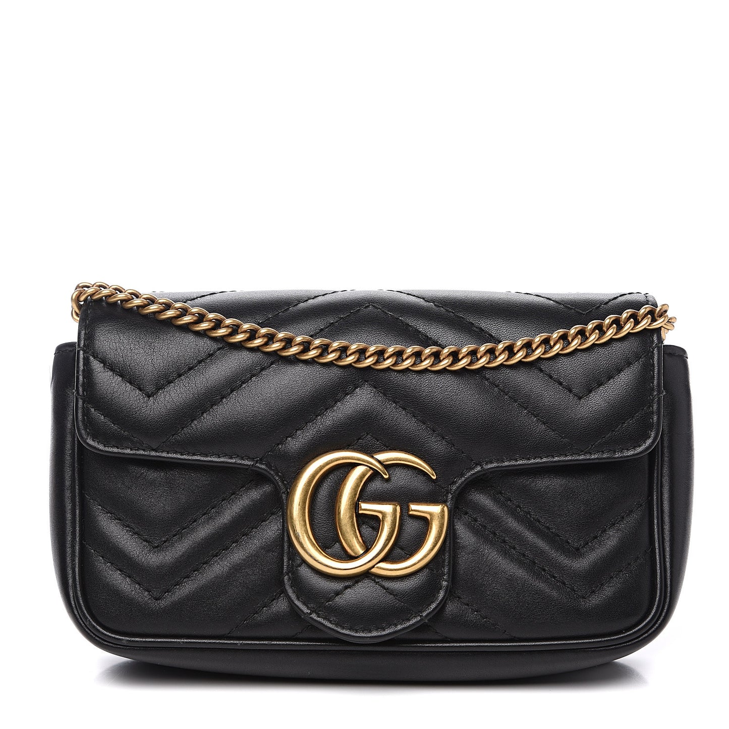 Calfskin Matelasse Super Mini GG Marmont Shoulder Bag Black