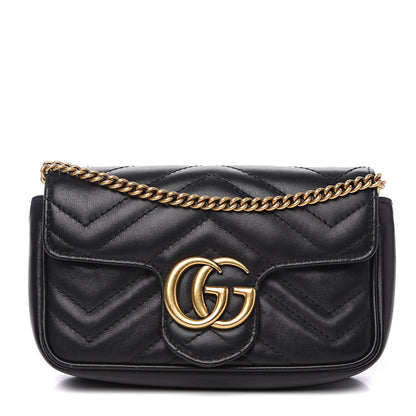 Gucci Calfskin Matelasse Super Mini GG Marmont Shoulder Bag Black 1 of 14