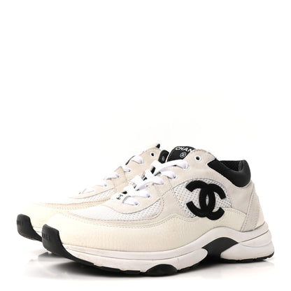 Chanel Mesh Suede Grained Calfskin Womens CC Sneakers 39 White Black 4 of 10