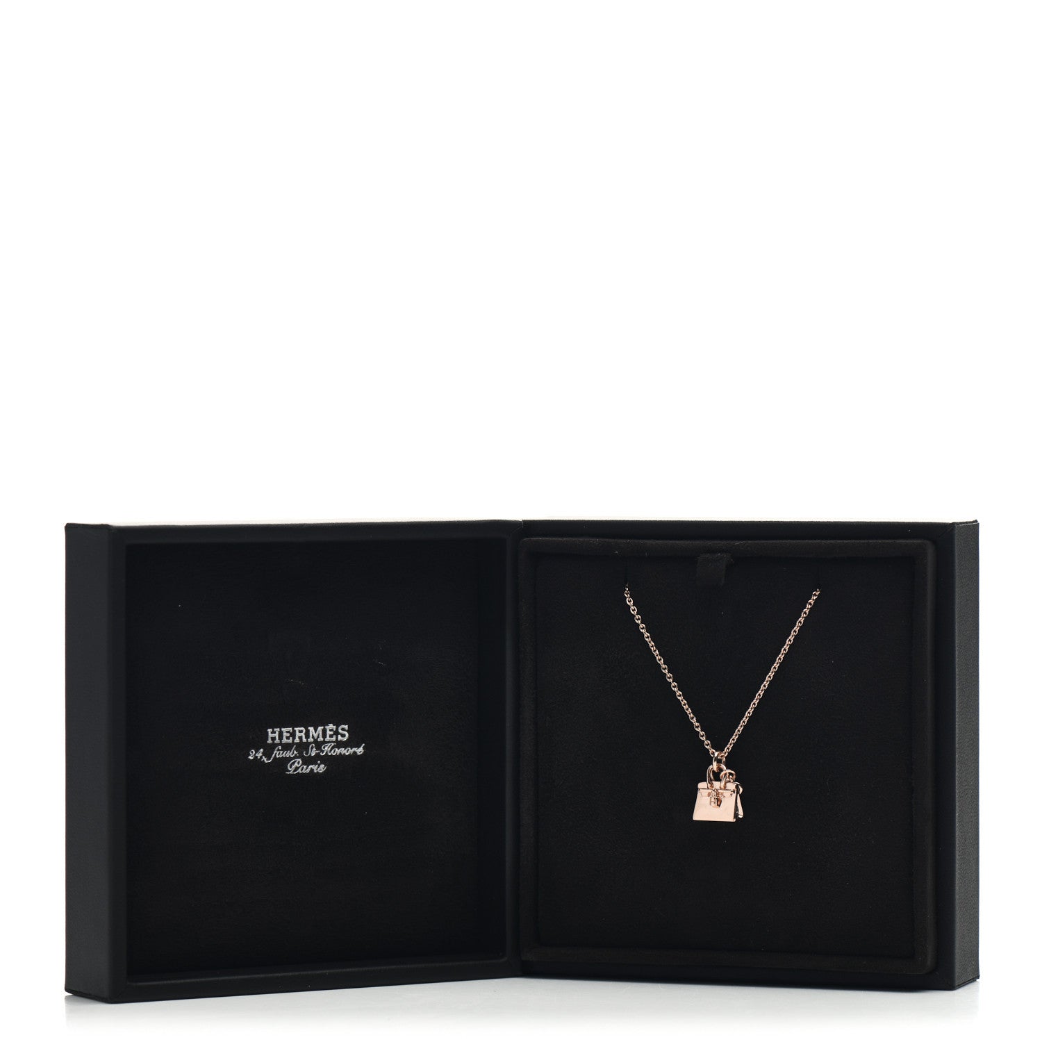 Hermes 18K Rose Gold Diamond Birkin Pendant Necklace 5 of 5