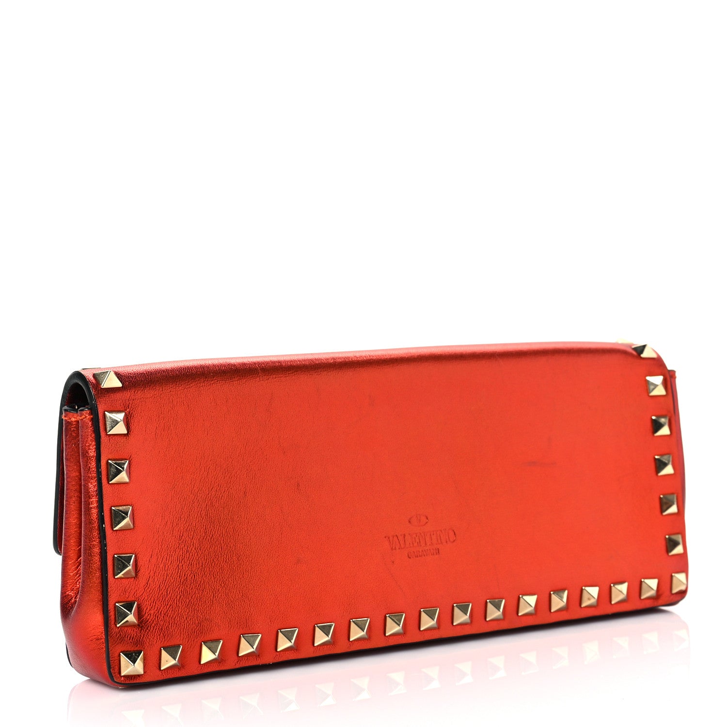 Valentino Garavani Metallic Nappa Rockstud Bangle Clutch Red 3 of 8