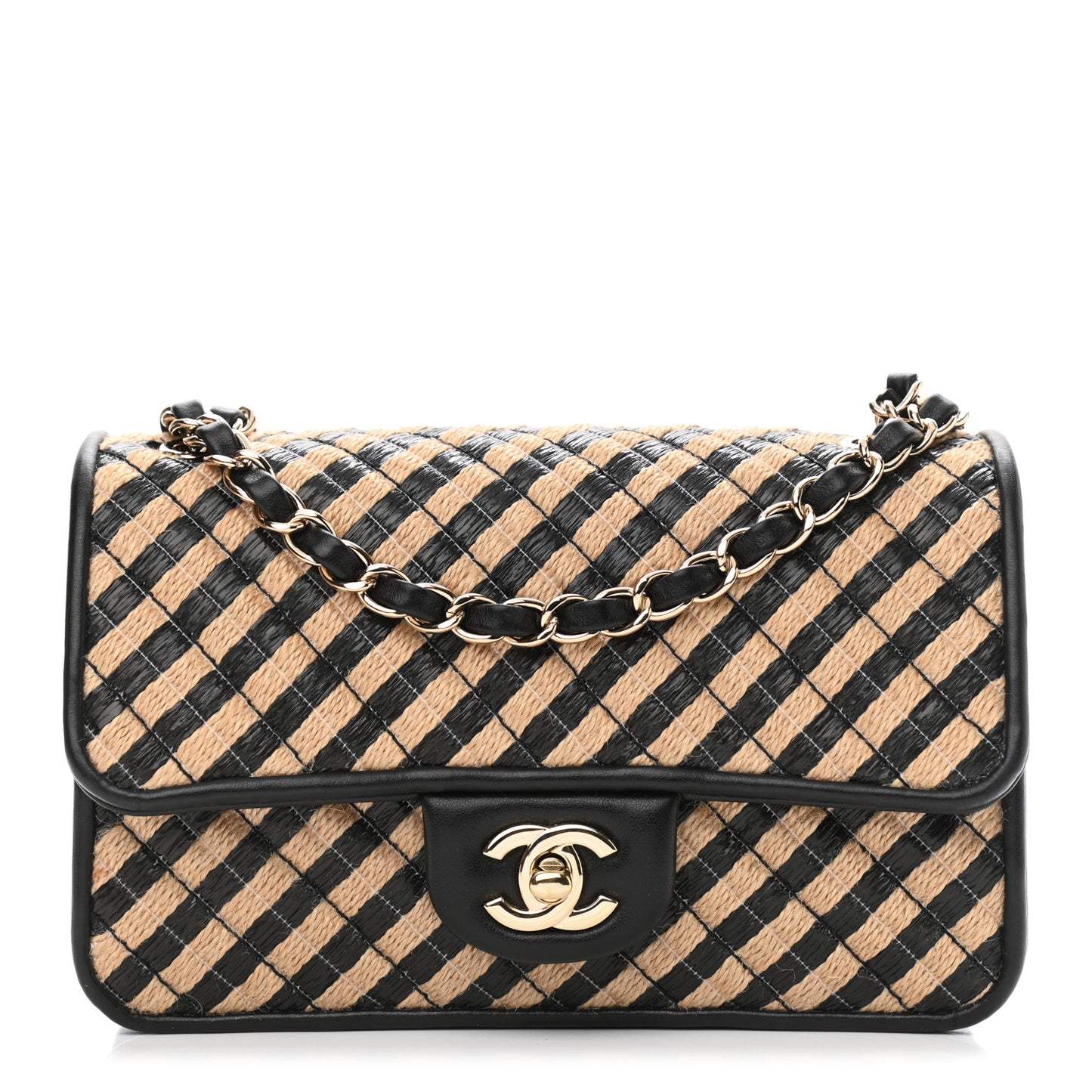 Raffia Jute Striped Small Urban Jungle Single Flap Black Beige