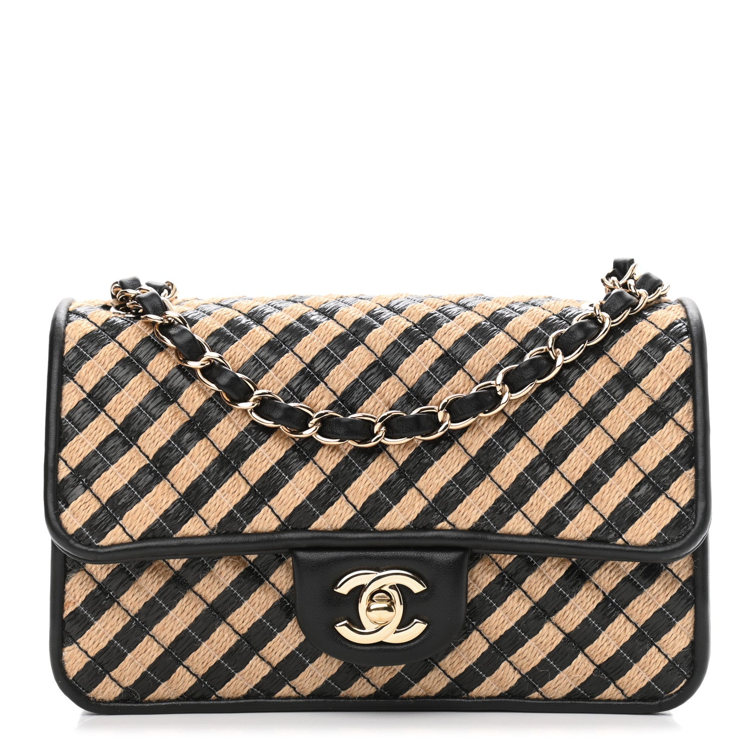 Chanel Raffia Jute Striped Small Urban Jungle Single Flap Black Beige 1 of 11