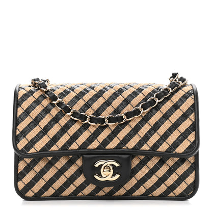 Chanel Raffia Jute Striped Small Urban Jungle Single Flap Black Beige 1 of 11
