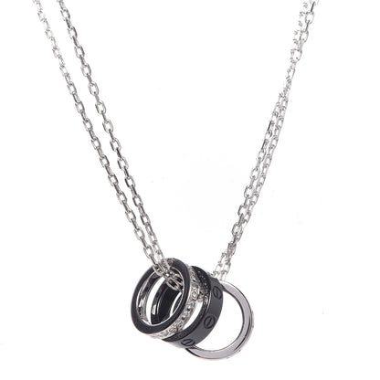 Cartier 18K White Gold Ceramic Diamond Three Ring LOVE Necklace 4 of 8
