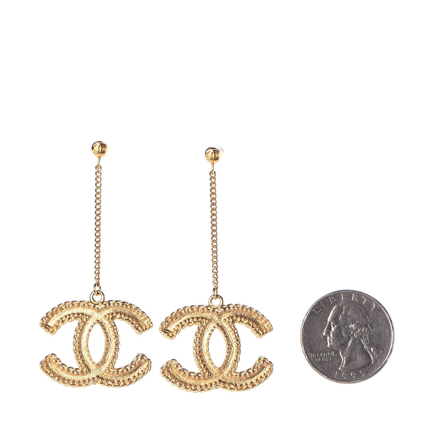 Chanel CC Drop Earrings Matte Gold 2 of 5