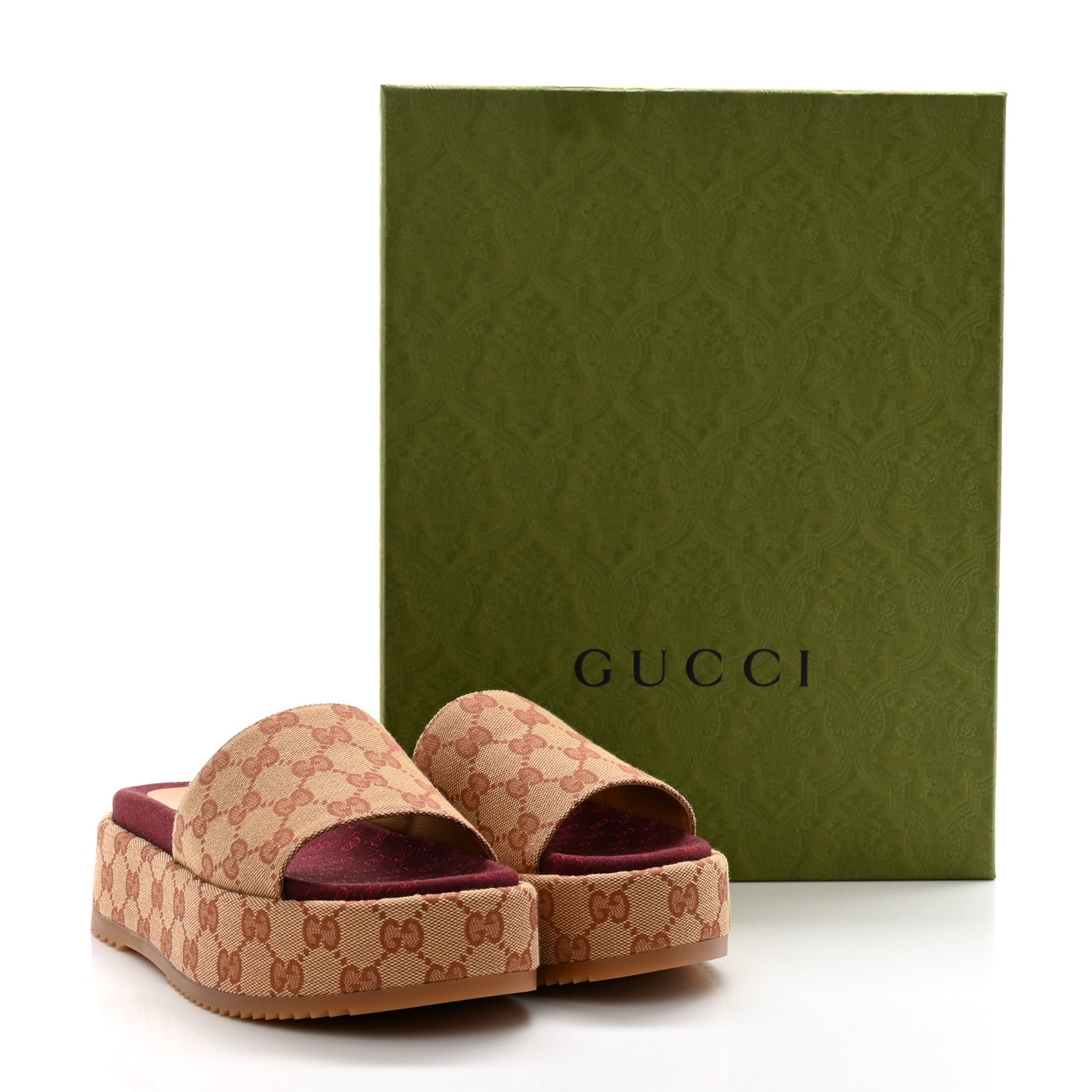 Canvas GG Monogram Angelina Platform Slide Sandals 37 Beige Ruggine