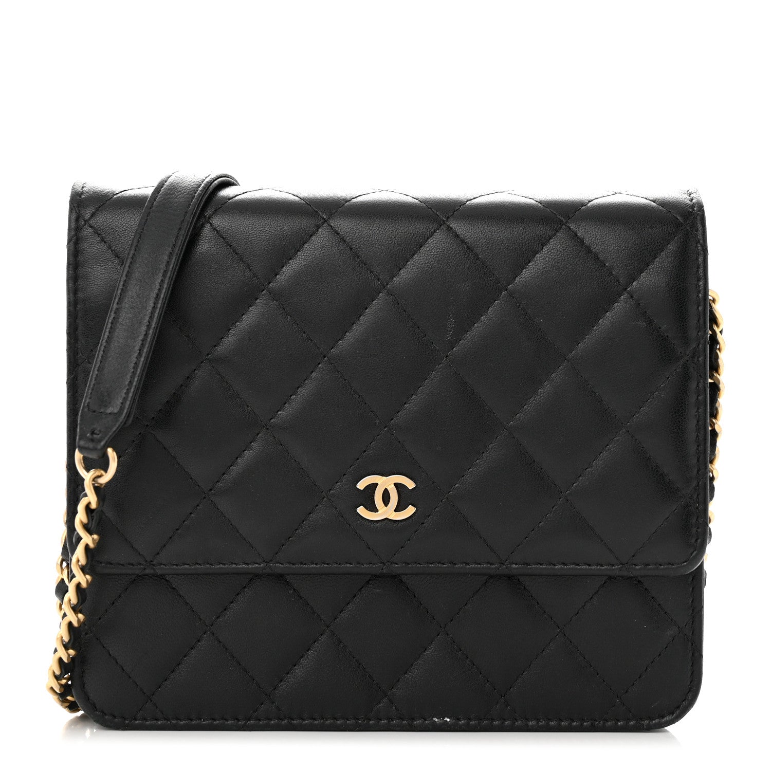 Chanel Lambskin Quilted Square Wallet On Chain WOC Black 1 of 16