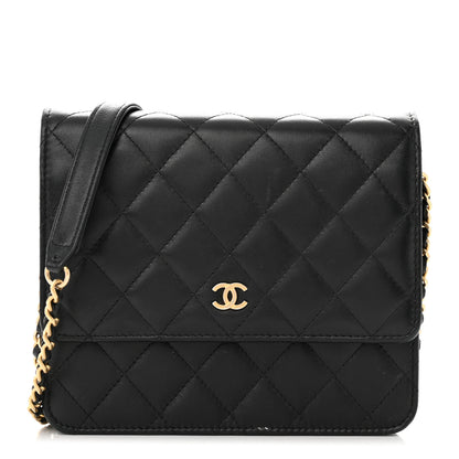 Chanel Lambskin Quilted Square Wallet On Chain WOC Black 1 of 16