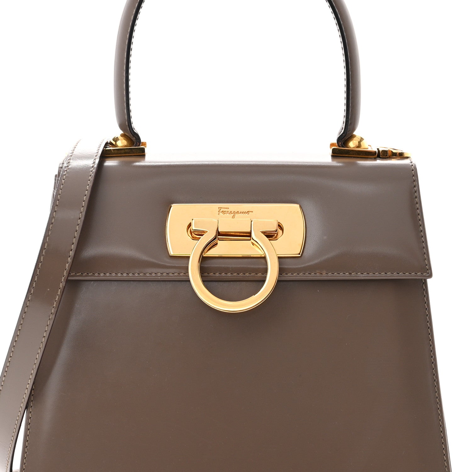 Salvatore Ferragamo Brushed Off Calfskin Small Iconic Top Handle Bag Grey 5 of 15
