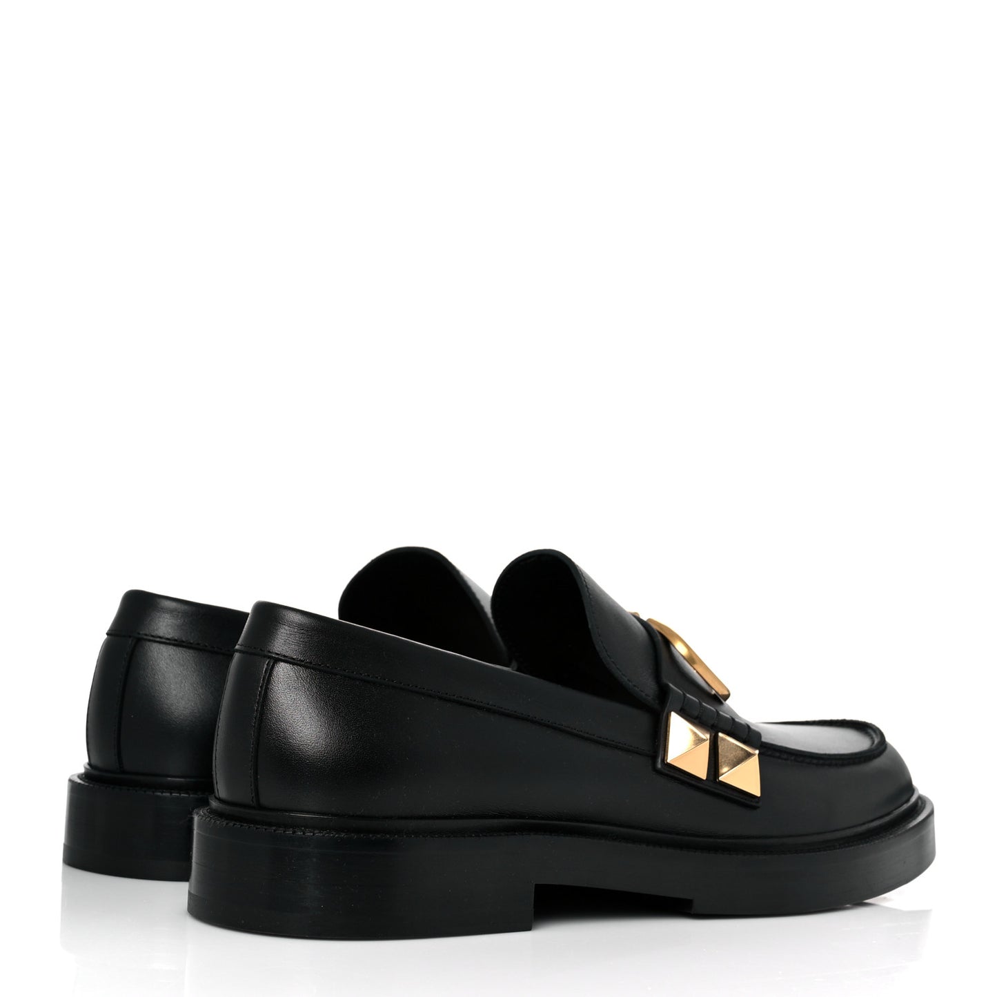 Calfskin Mens VLogo Roman Stud Loafers 44 Black