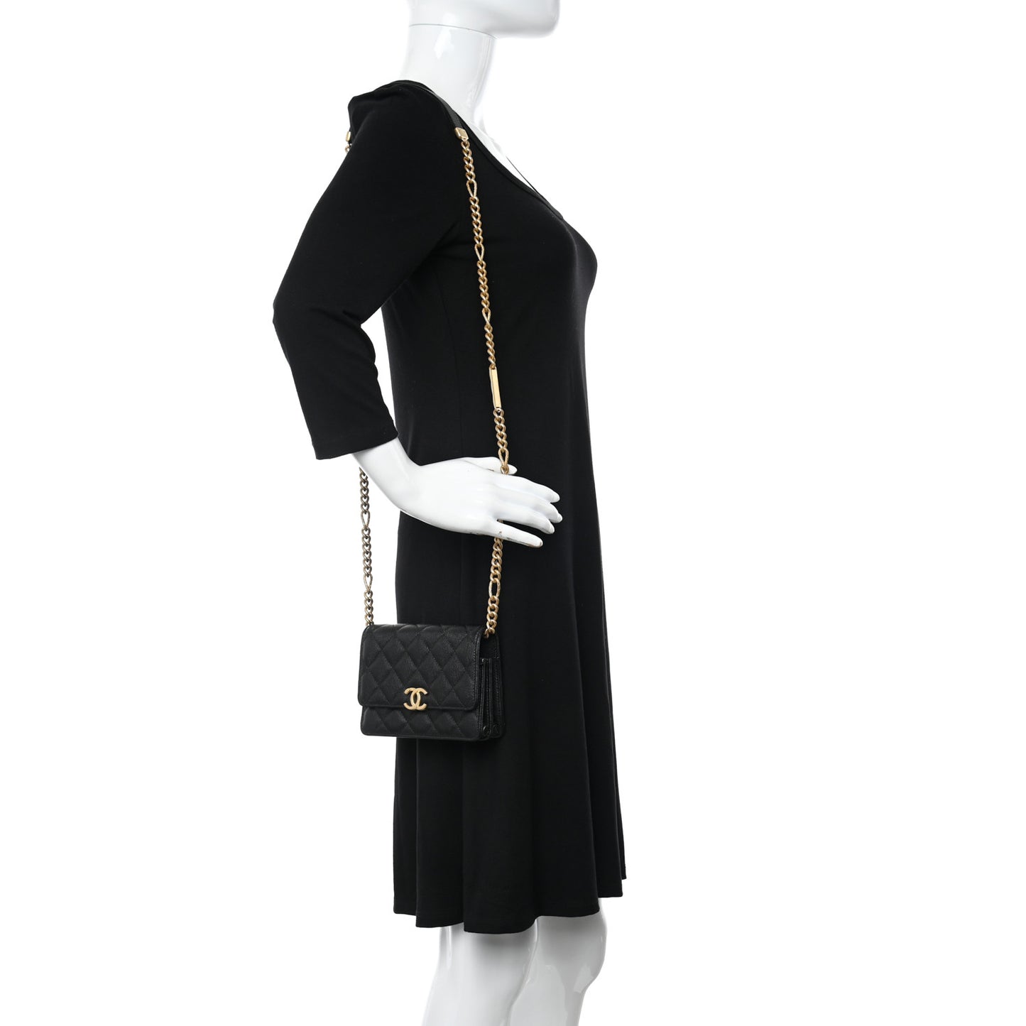 Caviar Quilted Mini Bracelet On Chain Wallet On Chain WOC Black