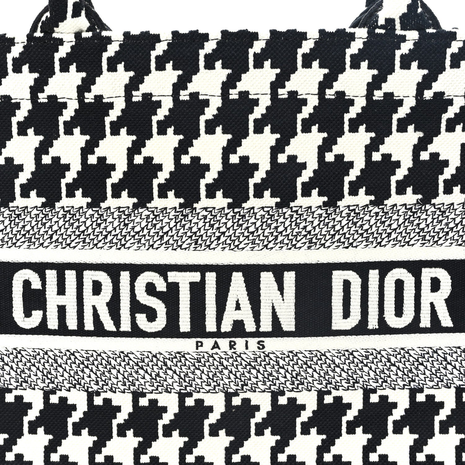 Christian Dior Canvas Macro Houndstooth Embroidered Medium Book Tote Black White 8 of 11