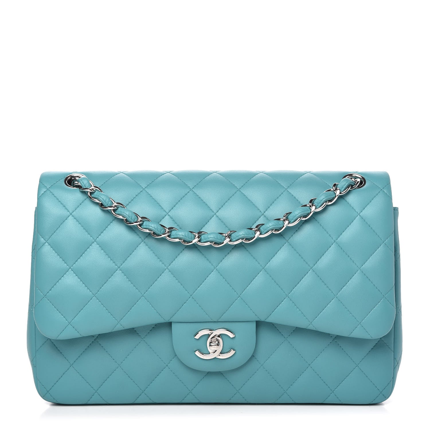 Chanel Lambskin Quilted Jumbo Double Flap Turquoise 1 of 10